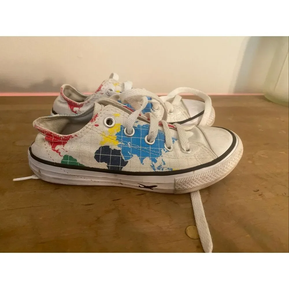 Converse size 12 world traveler map sneakers kids boys girls white multicolor